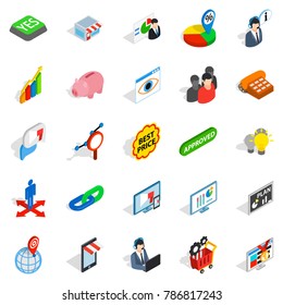 Deal icons set. Isometric set of 25 deal vector icons for web isolated on white background