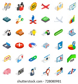 Deal icons set. Isometric style of 36 deal vector icons for web isolated on white background