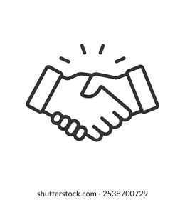 Oferta, em design de linha. Acordo, acordo, contrato, aperto de mão, parceria, negociação, colaboração sobre vetor de fundo branco. Ícone de traçado editável da negociação