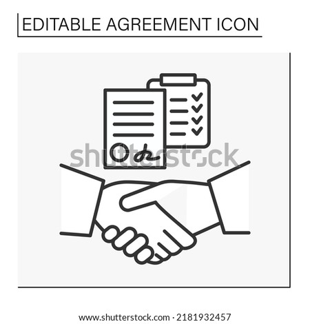  Deal line icon. Completed work. Notarized document. Checklist at work.Agreement concept. Isolated vector illustration. Editable stroke