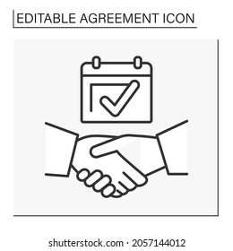  Deal line icon. Compliance of deadlines. Handshake between partners.Agreement concept. Isolated vector illustration. Editable stroke