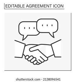  Deal line icon. Handshaking between partners. Communication with client. Agreement concept. Isolated vector illustration. Editable stroke