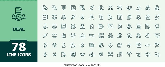 Deal line icon set. Partnership icon pack. Minimalist icons collection. It contains symbols to business, contract, partnership, agree and more. Editable vector illustration.