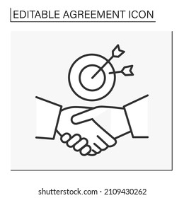  Deal line icon.Achieving common goals. Target. Handshake between partners.Agreement concept. Isolated vector illustration. Editable stroke