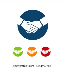 deal logo design vector graphic of 2 people handshake concept illustrations