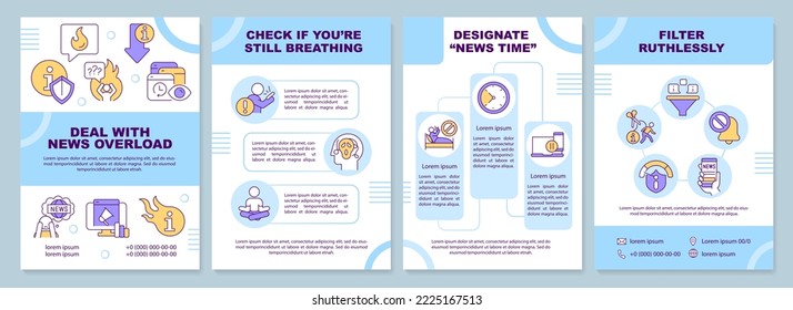 Deal with news overload brochure template. Mental health. Leaflet design with linear icons. Editable 4 vector layouts for presentation, annual reports. Arial-Black, Myriad Pro-Regular fonts used