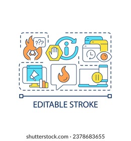 Deal with news overload concept icon. Prevent infoxication. Manage information consumption abstract idea thin line illustration. Isolated outline drawing. Editable stroke. Arial font used