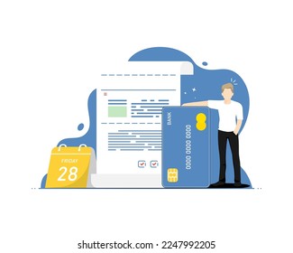 Deal payment concept, Human standing with receipt bill, Digital marketing illustration.