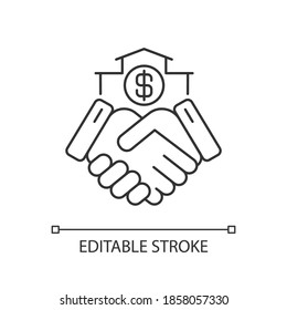 Deal Pixel Perfect Linear Icon. Commercial Contract. Handshake Of Business Partners. Thin Line Customizable Illustration. Contour Symbol. Vector Isolated Outline Drawing. Editable Stroke