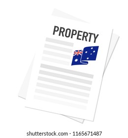 Deal with real estate in Australia . White document mortgage. Stock vector illustration. Property application form icon, rental house contract creation, terms and conditions, home loan approved
