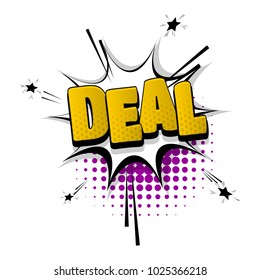 deal, rent, sale hand drawn pictures effects. Template comics speech bubble halftone dot background. Pop art style. Comic dialog cloud, text pop-art. Creative idea conversation sketch explosion.