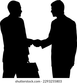 "Deal Sealed: Silhouette of Two Businessmen Shaking Hands"
"Handshake in Business: Vector Illustration of Two Silhouetted Men"