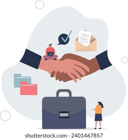 Deal sealed and successful contract agreement handshake .Final collaboration moment with future company partnership.flat vector illustration.