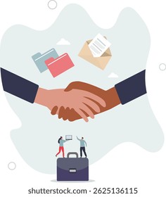 Deal sealed and successful contract agreement handshake .Final collaboration moment with future company partnership. character life .