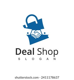 Deal Shop logo with handshake symbol. Online shop and retail logo.