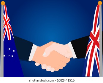 Deal state cooperation partnership Australia and United Kingdom (UK) with the businessman handshake symbol vector illustration
