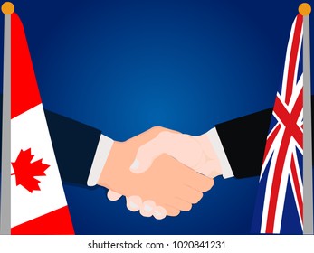 Deal state cooperation partnership Canada and United Kingdom (UK) with the businessman handshake symbol vector illustration