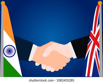 Deal state cooperation partnership India and United Kingdom (UK) with the businessman handshake symbol vector illustration