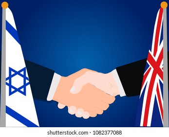 Deal state cooperation partnership Israel and United Kingdom (UK) with the businessman handshake symbol vector illustration