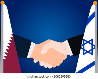 Deal state cooperation partnership Qatar and Israel with the businessman handshake symbol vector illustration