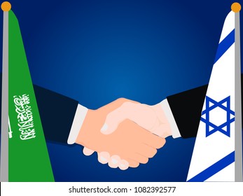 Deal state cooperation partnership Saudi Arabia and Israel with the businessman handshake symbol vector illustration