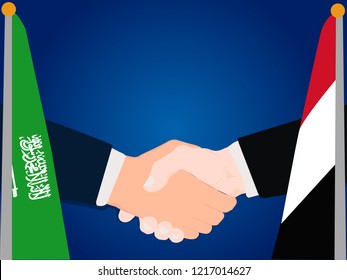 Deal state cooperation partnership Saudi Arabia and Yemen with the businessman handshake symbol vector illustration