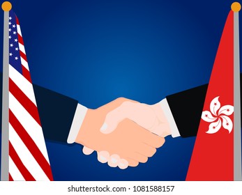 Deal state cooperation partnership United States of America (USA) and Hongkong with the businessman handshake symbol vector illustration