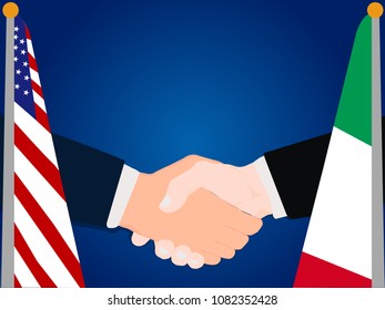 Deal state cooperation partnership United States of America (USA) and Italy with the businessman handshake symbol vector illustration