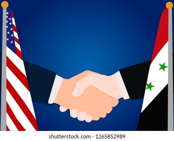 Deal state cooperation partnership United States of America (USA) and Syria with the businessman handshake symbol vector illustration