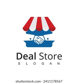 Deal Store logo with handshake symbol. Online shop and retail logo.