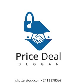 Deal Store logo with handshake symbol. Online shop and retail logo.