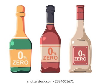 Dealcoholized wine vector cartoon set isolated on a white background.