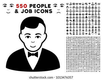 Dealer icon with 550 bonus pitiful and happy person icons. Vector illustration style is flat black iconic symbols.