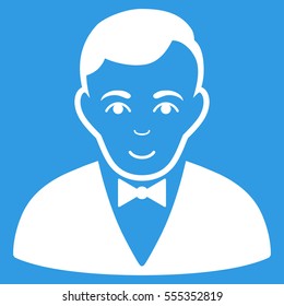 Dealer vector icon. Flat white symbol. Pictogram is isolated on a blue background. Designed for web and software interfaces.