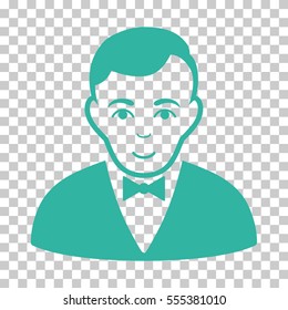 Dealer vector pictograph. Illustration style is flat iconic cyan symbol on a chess transparent background.