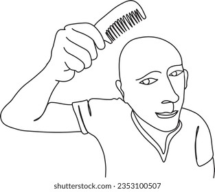 Dealing with Alopecia: Upset Bald Man and Hairbrush in Vector Illustration, Alopecia Struggles: Vector Illustration of Balding Man with Comb