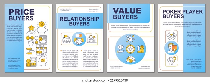 Dealing with customers blue brochure template. Marketing. Leaflet design with linear icons. Editable 4 vector layouts for presentation, annual reports. Arial, Myriad Pro-Regular fonts used