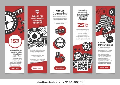 Dealing with gambling addictions vertical poster landing page collection vector illustration. Psychology medical help community social support internet advertising sale discount special offer