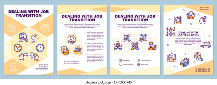 Dealing with job transition brochure template. Way to success. Flyer, booklet, leaflet print, cover design with linear icons. Vector layouts for presentation, annual reports, advertisement pages