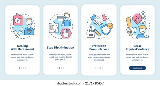 Dealing with lgbt issues onboarding mobile app screen. Walkthrough 4 steps editable graphic instructions with linear concepts. UI, UX, GUI template. Myriad Pro-Bold, Regular fonts used