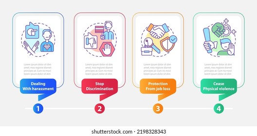 Dealing with LGBT problems rectangle infographic template. Data visualization with 4 steps. Editable timeline info chart. Workflow layout with line icons. Myriad Pro-Bold, Regular fonts used
