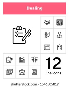 Dealing line icon set. Businessman, career, meeting, handshake. Business concept. Can be used for topics like planning, strategy, agreement