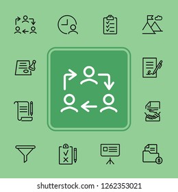 Dealing line icon set. Funnel, contract signing, handshake. Business concept. Can be used for topics like agreement, paperwork, money making