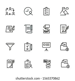 Dealing line icon set. Funnel, contract signing, handshake. Business concept. Can be used for topics like agreement, paperwork, money making