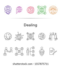 Dealing line icon set. Globe, planet, team, partners. Foreign relations concept. Can be used for topics like international business, global partnership, networking