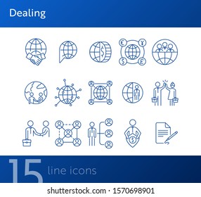 Dealing line icon set. Globe, planet, team, partners. Foreign relations concept. Can be used for topics like international business, global partnership, networking