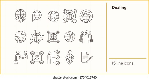 Dealing Line Icon Set. Globe, Planet, Team, Partners. Foreign Relations Concept. Can Be Used For Topics Like International Business, Global Partnership, Networking