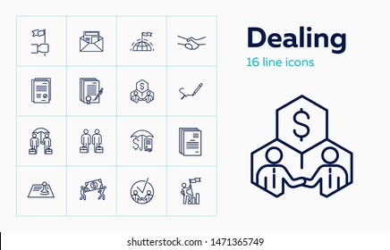 Dealing line icon set. Partners, businessmen, signature. Business concept. Can be used for topics like startup, cooperation, partnership