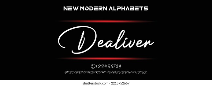 Dealiver Sports minimal tech font letter set. Luxury vector typeface for company. Modern gaming fonts logo design.