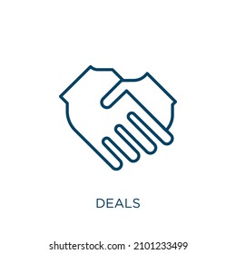deals icon. Thin linear deals outline icon isolated on white background. Line vector deals sign, symbol for web and mobile